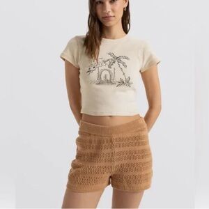 Roxy Tan Crochet Women Shorts